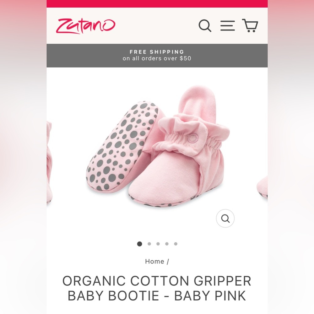 Zutano Organic Cotton Pink Baby Bootie - 3 Mos size